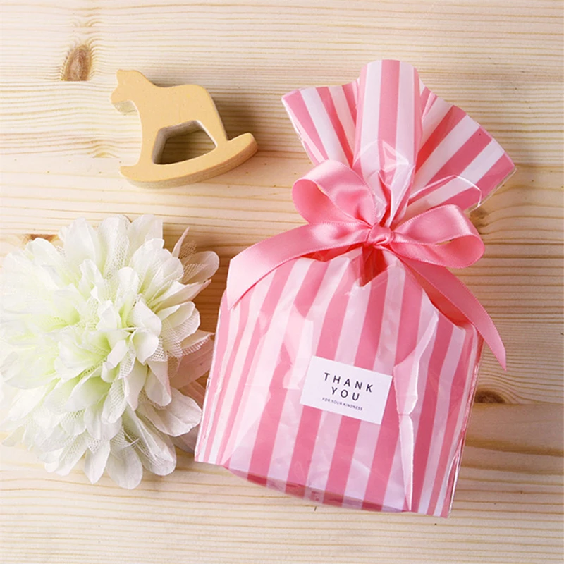 50 Stück 14 x 20 cm gestreifte Taschen für gebackene Kekse, Süßigkeiten, Nougat, Verpackung, Hochzeit, Party, Dekoration, Geschenktüten (ohne Band) – Detail 6
