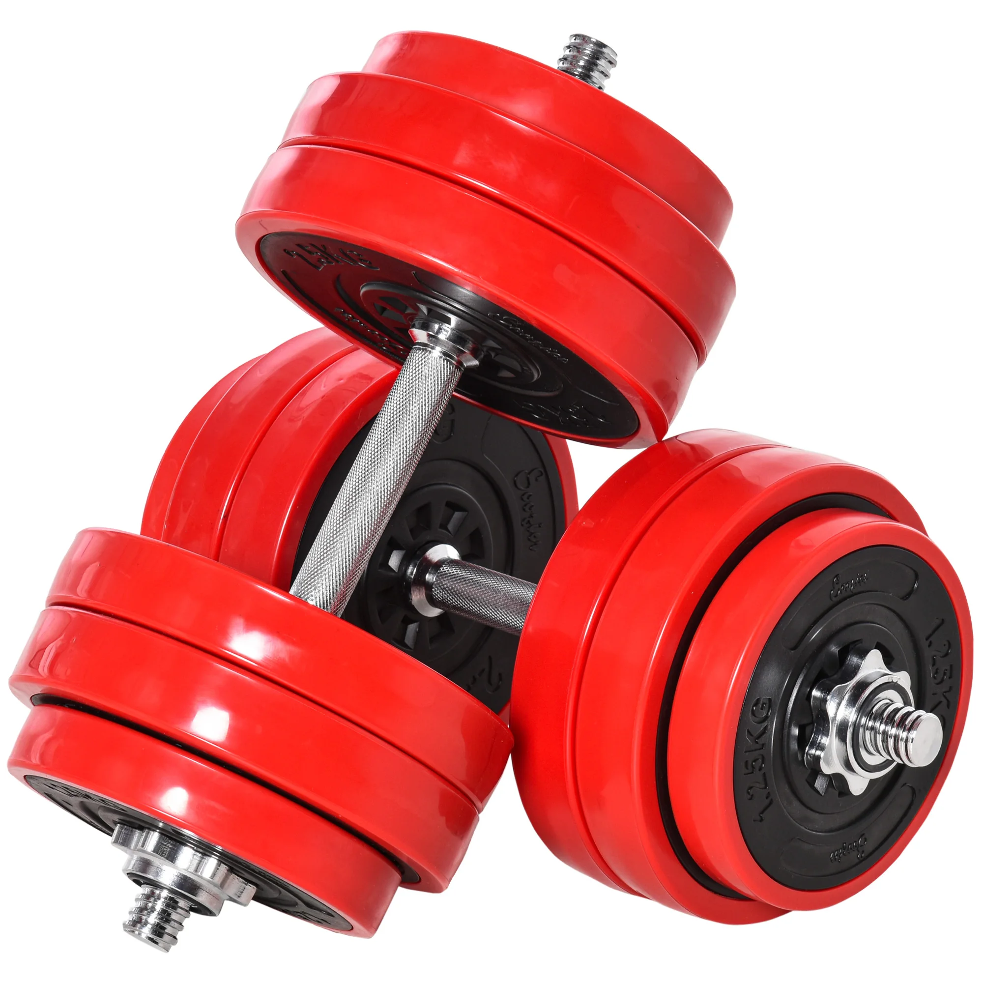 HOMCOM Juego de Mancuernas 30 kg Ajustables 2 en 1 con Barras y Biela para Entrenamiento de Fitness Fuerza Negro y Rojo