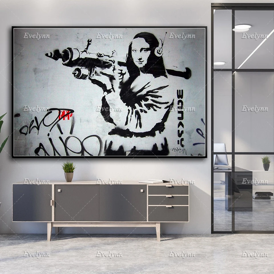 Banksy Street Art Canvas-Mona Lisa Art Poster/Home Decor Canvas Wall Art Prints Living Room Decoration Unique Gift