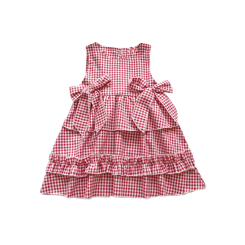 Flofallzique Sleeveless Plaid Bowknot Decorated Cute Sweet Casual Girls Dress For Outdoor Activities Birthday Party 1-8Yrs