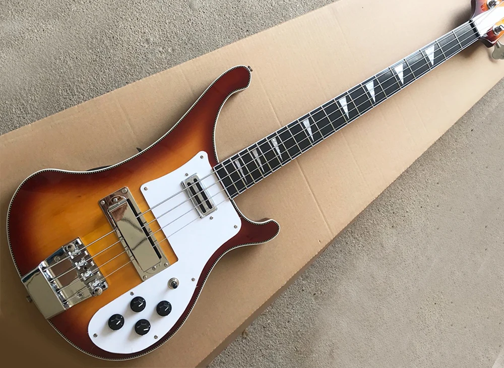 

4 Strings Tobacco Sunburt SEt-in Electric Bass Guitar with White Pickguard,Rosewood Fretboard