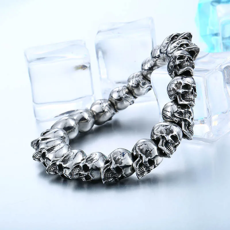 Domineering Men\'s Skull Bracelet Retro Punk Biker Bracelet Hip Hop Jewelry Cool Band Skeleton Bracelet Male Jewelry Party Gifts