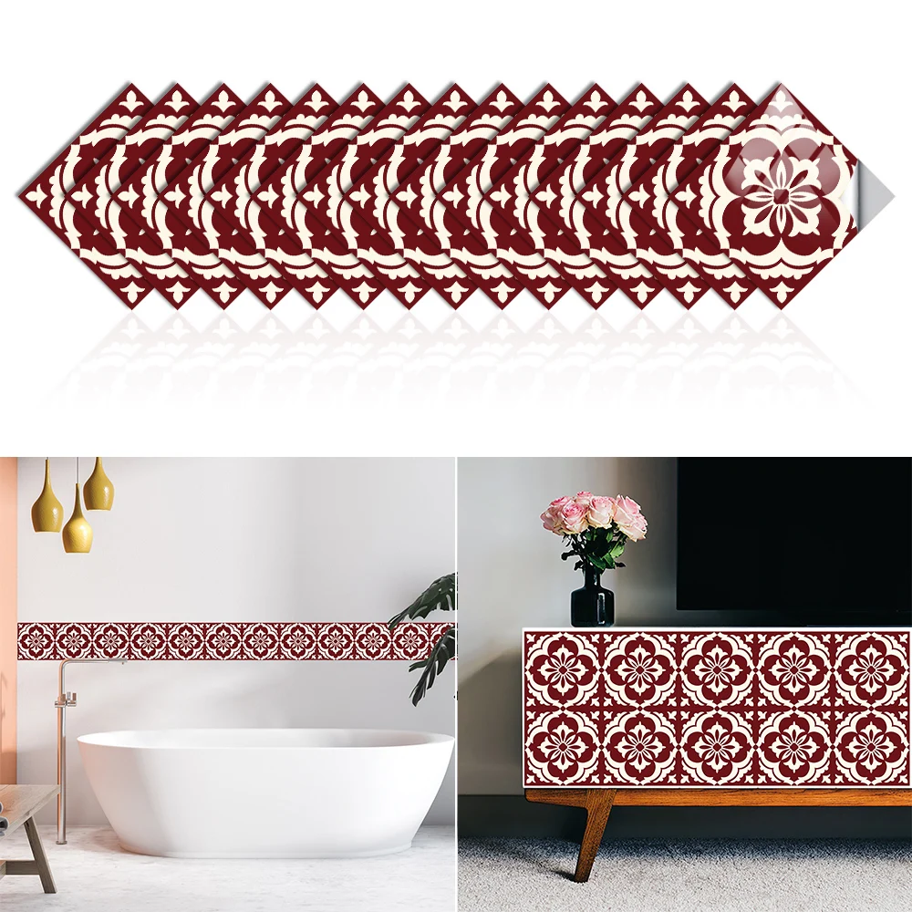 15pcs/set Floor Tiles Diagonal Wall Sticker Desk Kitchen Decoration Art Mural Bathroom Glass Tile Waist Line PVC DIY Wall Decals