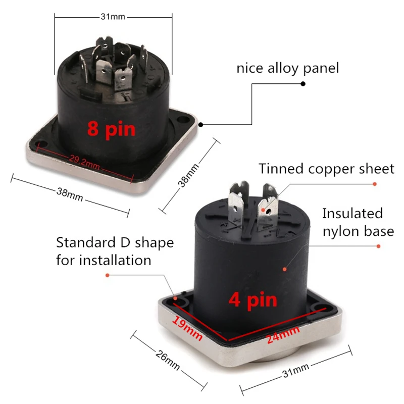 4/8 Pin Speaker Connector SpeakON NLT4 NLT8 Chassic Connector Female For Loudspeaker Professional Audio Cable