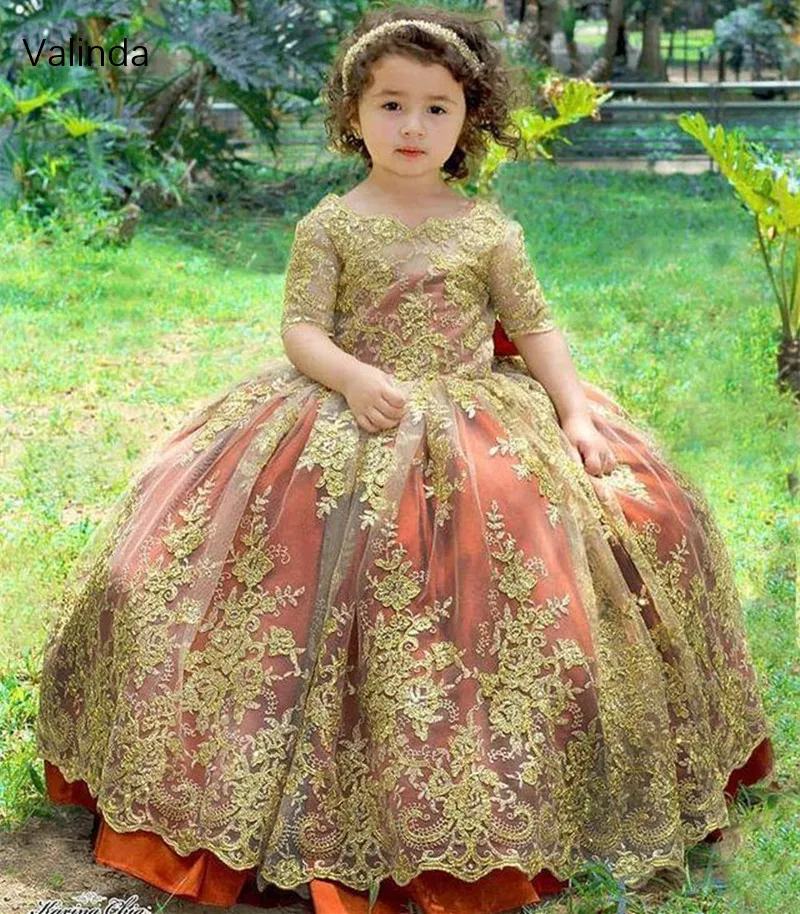 

Half Sleeves Ball Gowns Girl Dresses Formal Pageant Birthday Gowns