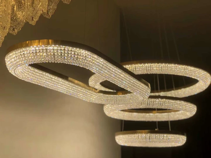 Moderne cristal lustre de salon décor de luxe hôtel éclairage restaurant anneau LED éclairage