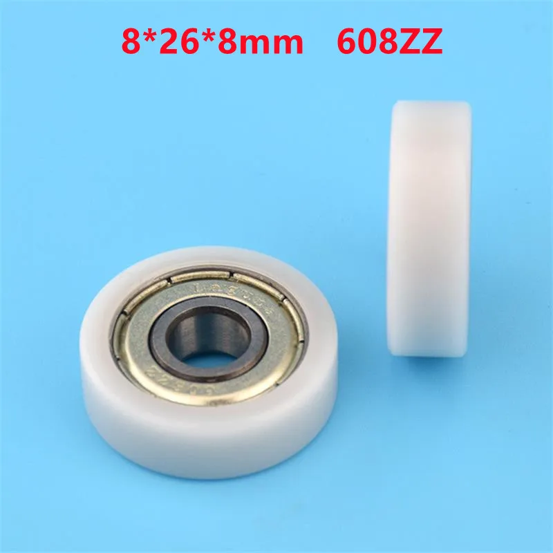 20pcs/100pcs 8*26*8mm 608ZZ Bearing POM Rubber Plastic Coated Pulley Flat Roller Guide Wheel 8x26x8mm