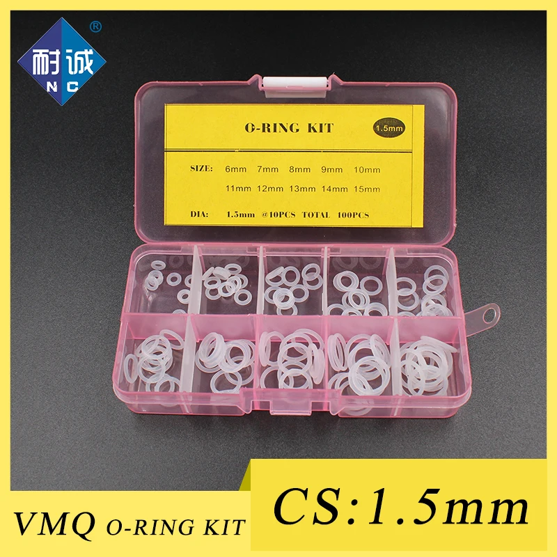 

Thickness 1.5mm Silicon Ring Silicone/VMQ O Ring Seal Rubber Sealing O-ring Washer set O Ring Assortment Kit Box