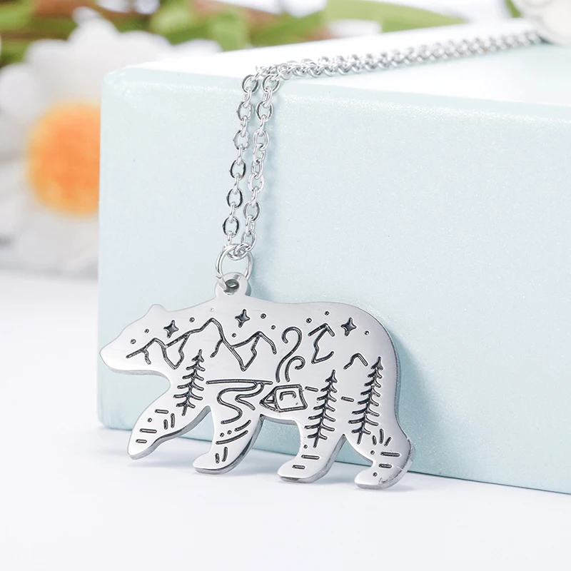 COOLTIME Bear Animal Pendant Necklace Stainless Steel Jewelry Fashion Necklaces for Women Statement Birthday Anniversary Gift