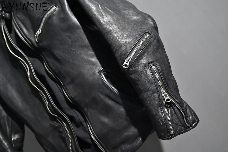 Streetwear 2021 Leather Jacket Men Vintage Fashion Real Sheepskin Coat Casaul Men Clothes Motorcycle Blouson Cuir Homme WPY3780