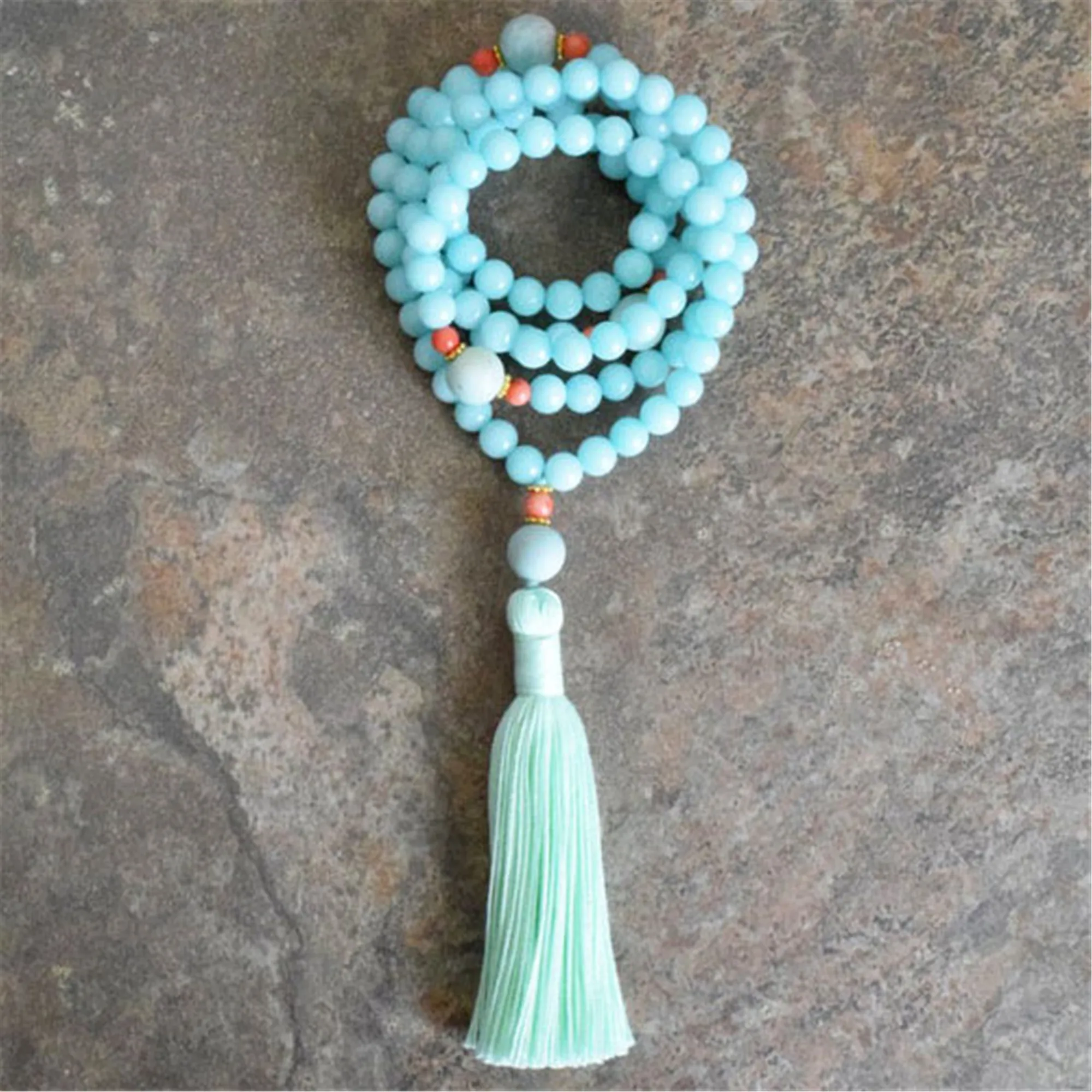 8mm Natural Amazonite 108 Beads Handmade Tassel Necklace Spiritua Spirituality  Meditation Men