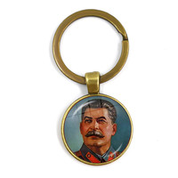 Soviet USSR Stalin Lenin Keyrings Classic Red Star Hammer Sickle Communism Emblem CCCP Glass Cabochon Keychains For Friends Gift