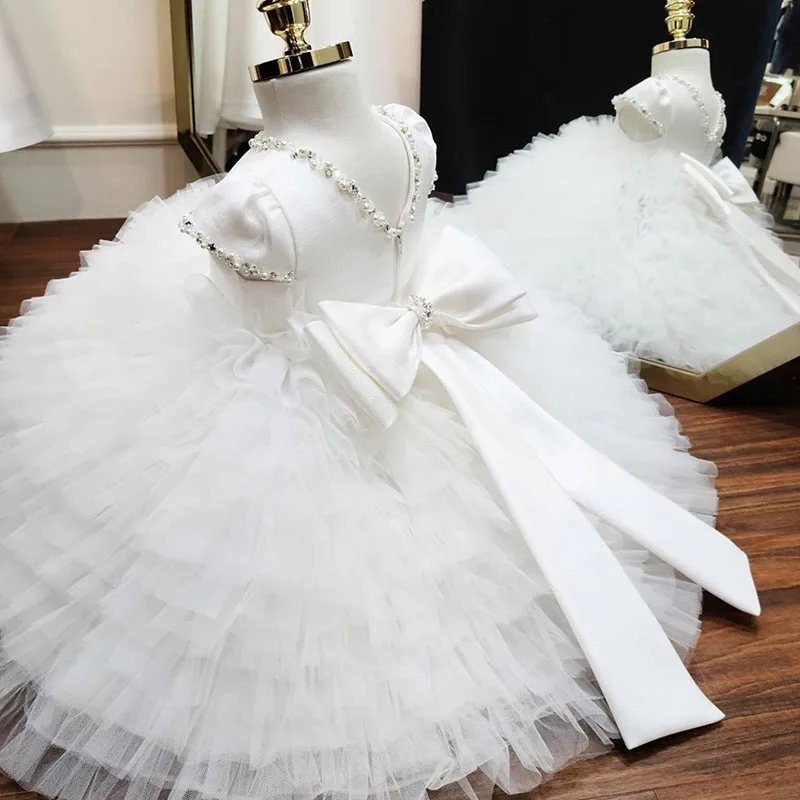 Baby Girls White Lace Princess Tutu Dress Kids Infant Layered Tulle Dress Ball Gown Children Birthday Party Christmas Dresses