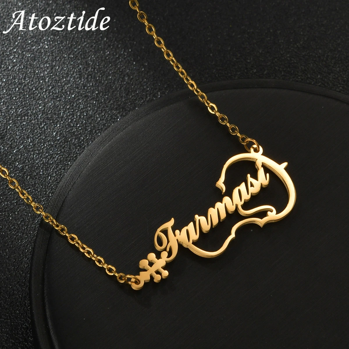 Atoztide Custom Name Violin Shape Collier Stainless Steel Music Pendant Necklace for Woman Children Charm Chain Jewelry Gifts