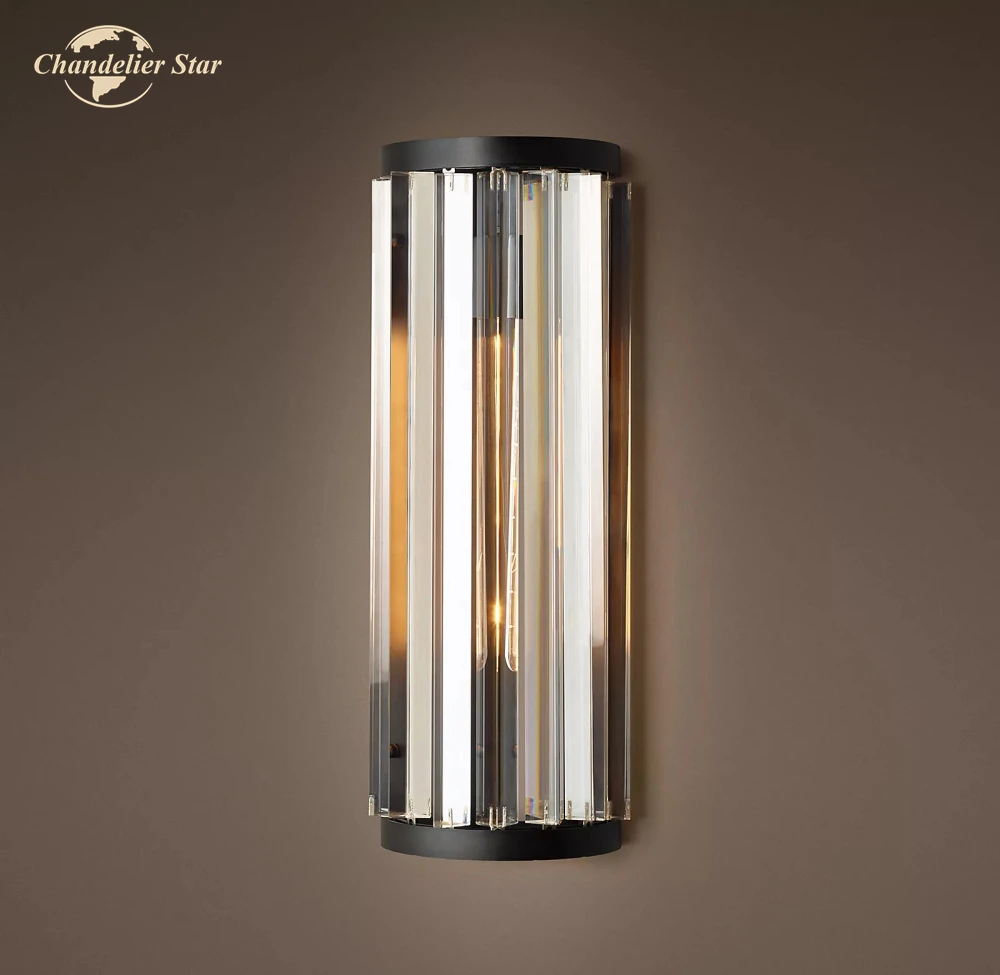 

Welles Sconce Modern LED Clear Smoke K9 Crystal Black Metal Wall Lamps Bedroom Living Room Bathroom Kitchen Lights Fixture