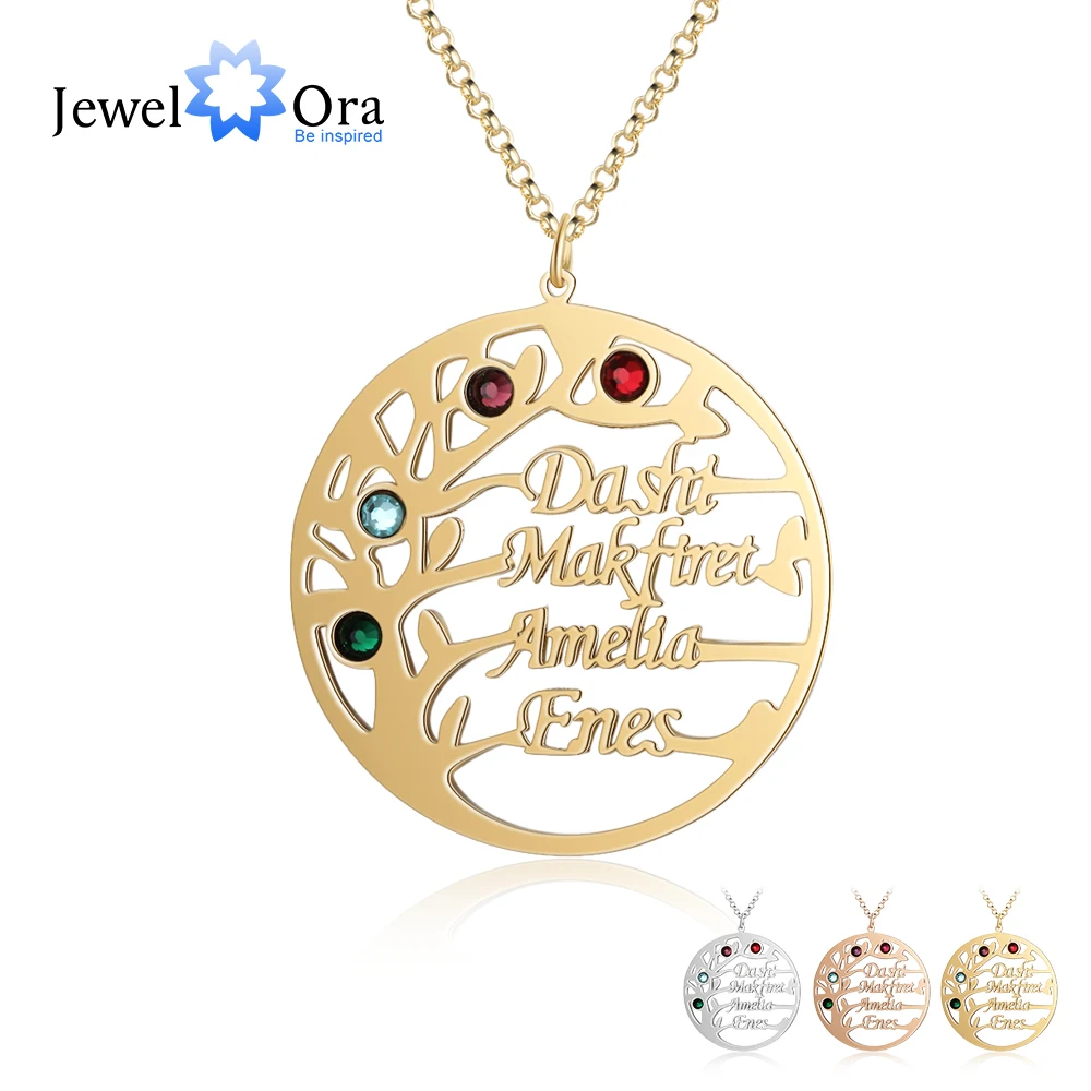 

Customized Family Tree Necklace with 4 Birthstones Gold/Rose Gold Color Personalized Name Necklace Jewelry BFF Gifts (NE103792)