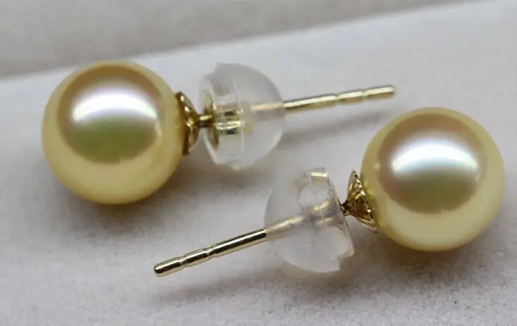 

free shipping charming 11-12mm south sea gold round pearl earring 18k