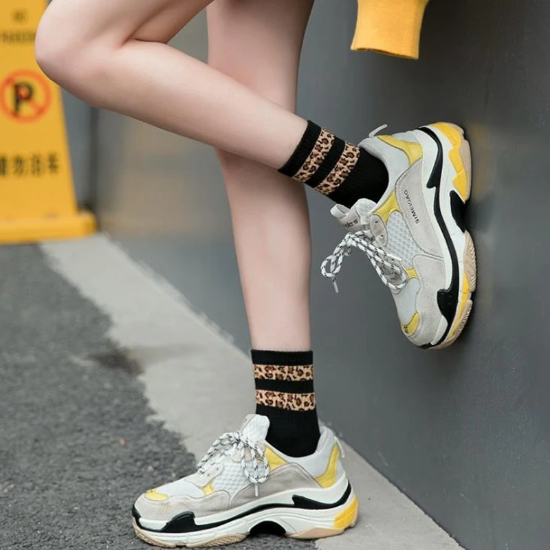 Spotted Leopard Print Women Socks Japanese Style Autuma Spring  Summer Fashion Novelty Animal Pattern  Mid-Tube  Socks For Girls