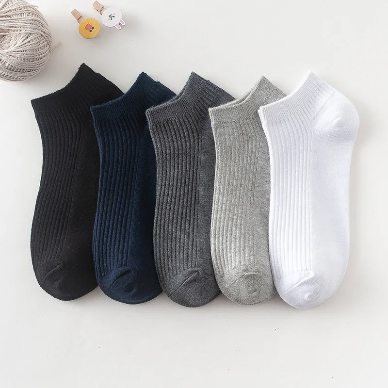 High Quality 5 Pairs/lot Cotton Men's Socks Breathable Striped Comfortable Black Business Solid color Male Socks New