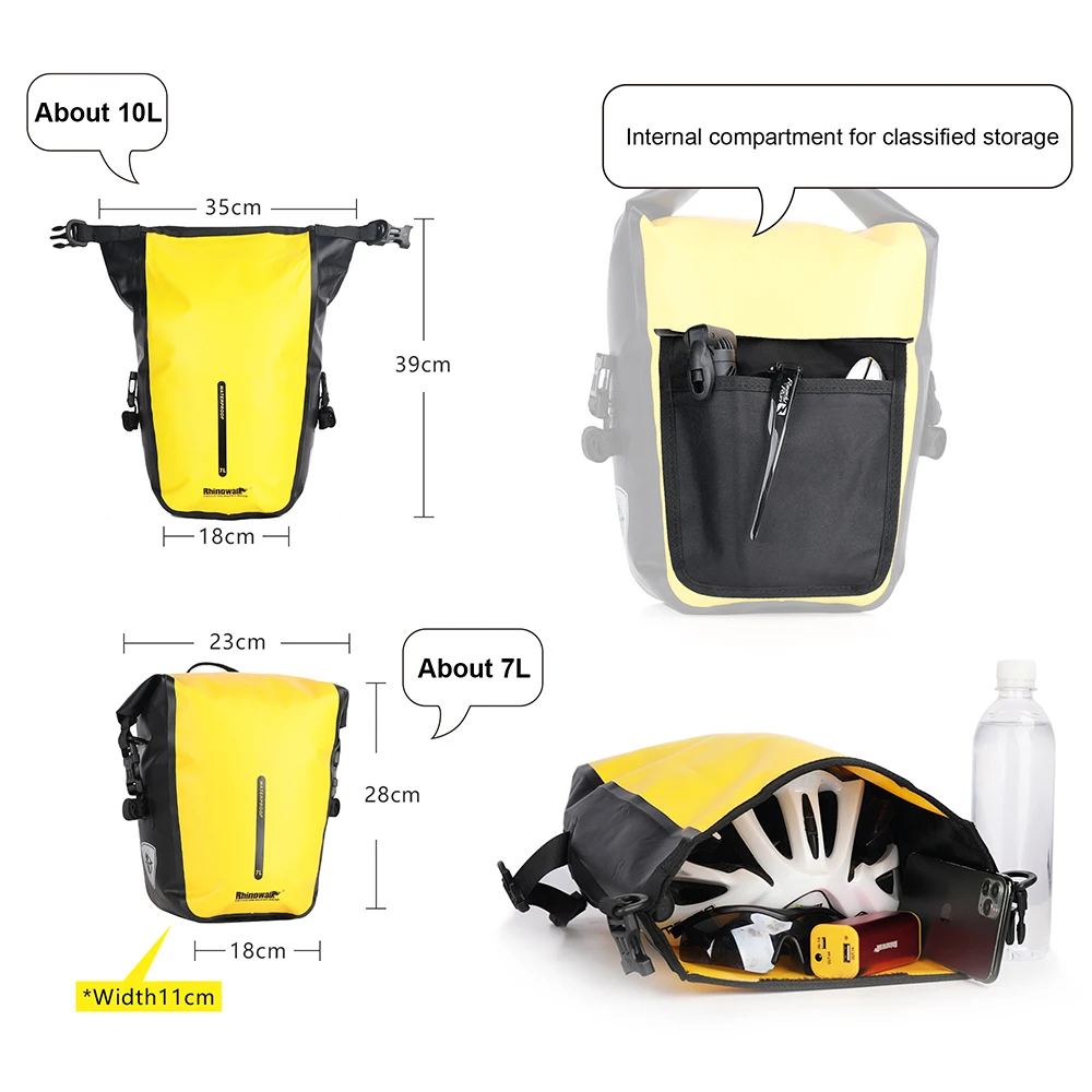 Rhinowalk Bike Bag 10L Waterproof Bike Pannier Bag Multifunctional Rear Rack Trunk Bag  MTB Road Bike Shoulder Bag Accessories