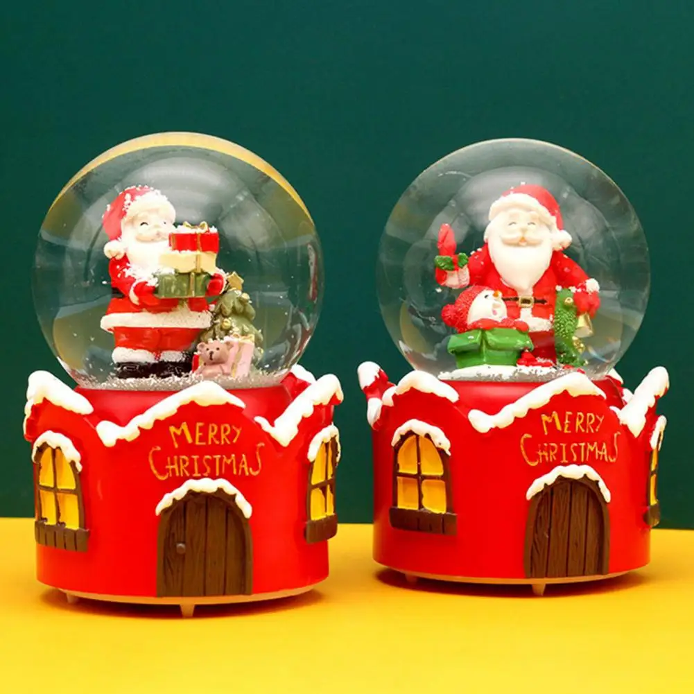 Eco-friendly 3D Cartoon Christmas Music Box Ornament with Colorful Lighting Rotating Design Snow Globe Ornament