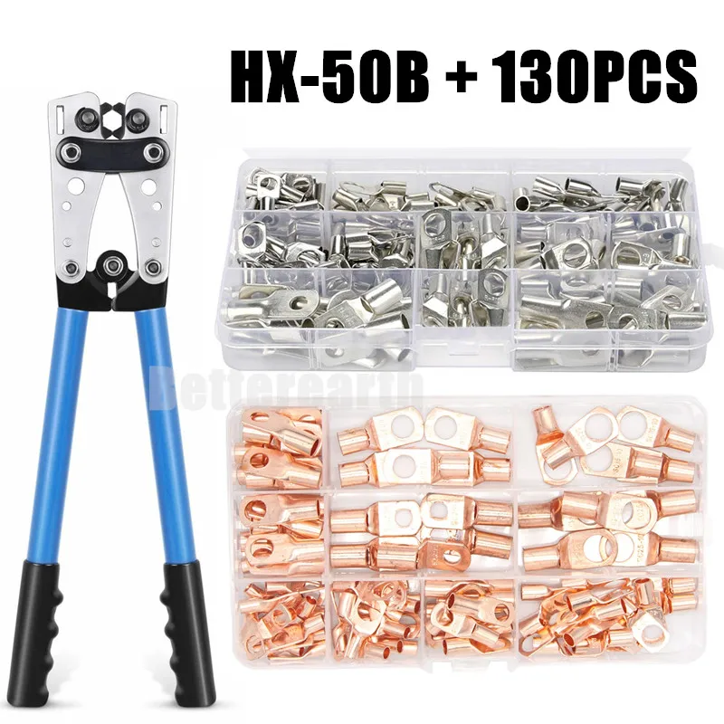 

130pcs Assortment Car Auto Copper Ring Terminal Wire Crimp Connector Bare Cable Battery Terminals Soldered Connectors HX-50B Kit