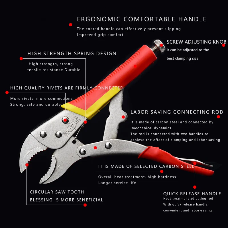 OUDISI อุตสาหกรรมใหม่รอบจมูกคีมแรงบิดสูงล็อค Vise คาร์บอนเหล็กเกลียวประแจ Strong Pipe Clamp ยึดมือเครื่องมือ