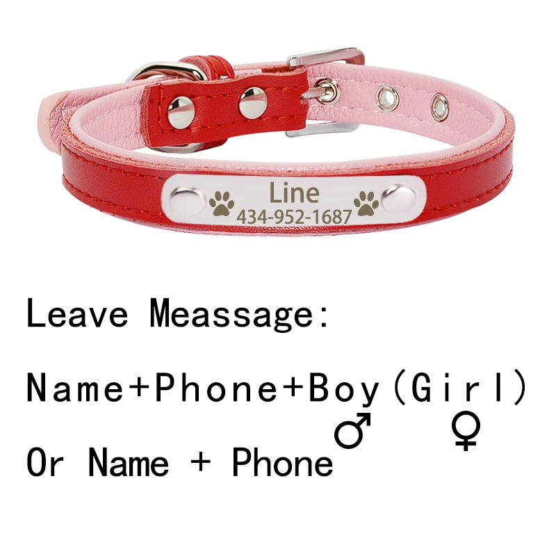 Personalized Engraved ID Name Tag Dog Collar For Small Medium Large Dogs Custom Nameplate Soft Leather Puppy Pet Cat Dog Collar