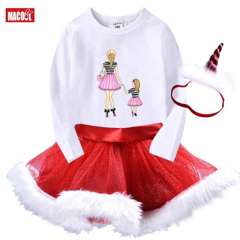 Christmas Children Girls Dresses+ T Shirt +Headwear Sets 2021 New Toddlers Baby Santa Claus Suit Red Vestidos Dress Costumes Set