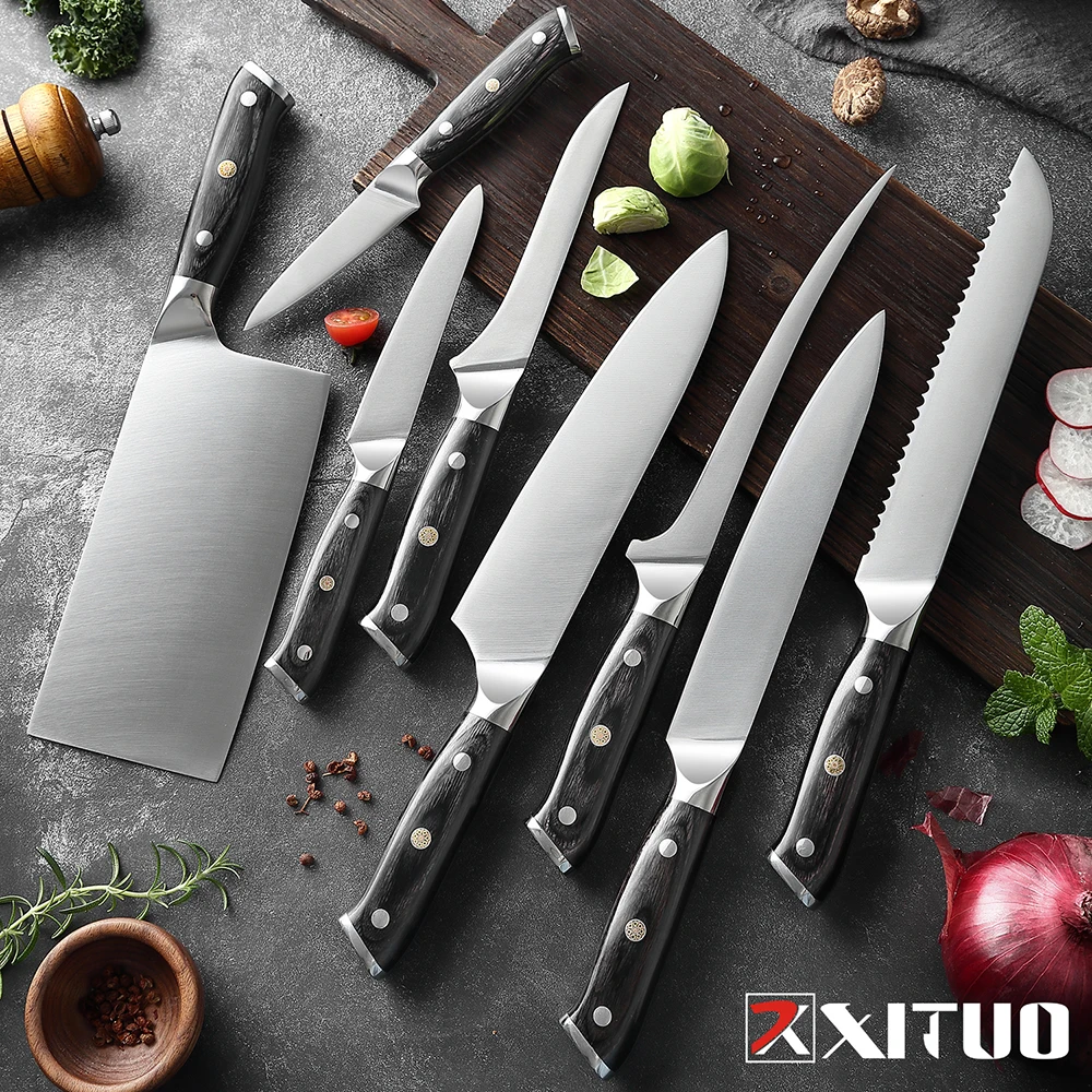 XITUO Stainless Steel Kitchen Knife 1-8 PCS Chef Vegetable Cleaver Meat Slicing Cutter Boning Utility Cooking Knife Super-Sharp