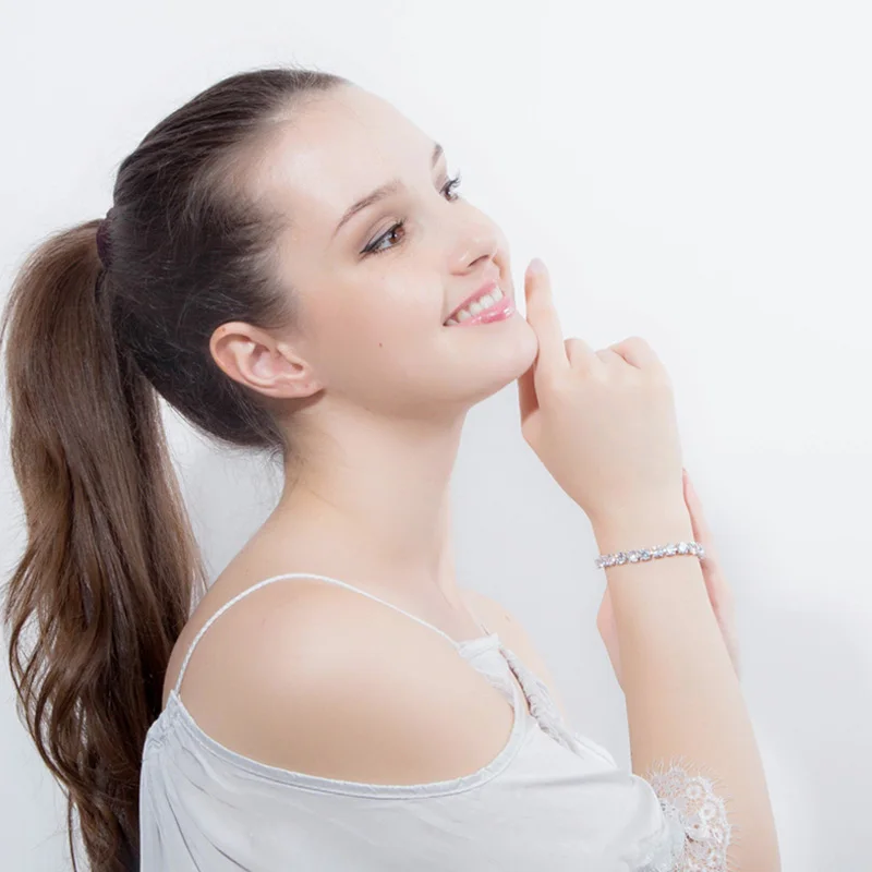 بيرا جودة عالية كسر مثلج مكعب مستدير من الزركونيوم فضي اللون المرأة موضة حفل زفاف أساور التنس للعرائس B004