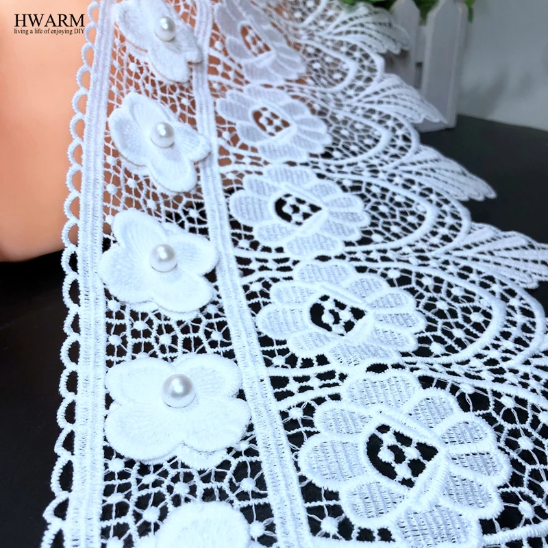 HWARM 10yard 15.5cm High Quality African 3D Lace Fabric Ribbon With Beads DIY Wedding Decoration Sewing Trim Skirt Clothing