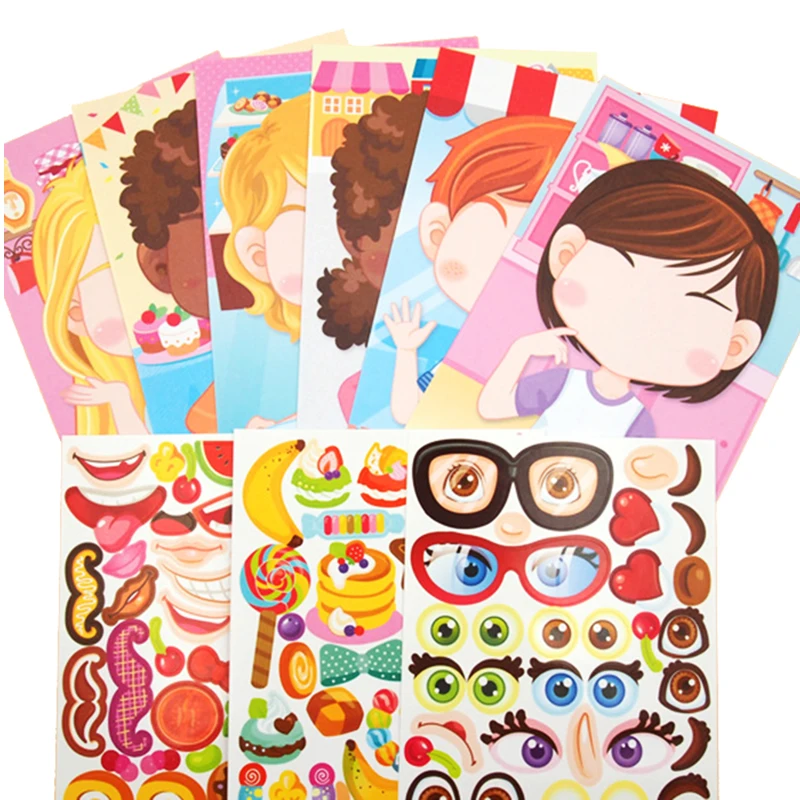 Reusable Make a Face Sticker Livros para Crianças, Jogos de Puzzle, Brinquedos Divertidos, Desenhos Animados, Princesa, Presente DIY para Crianças, Crianças, Novo