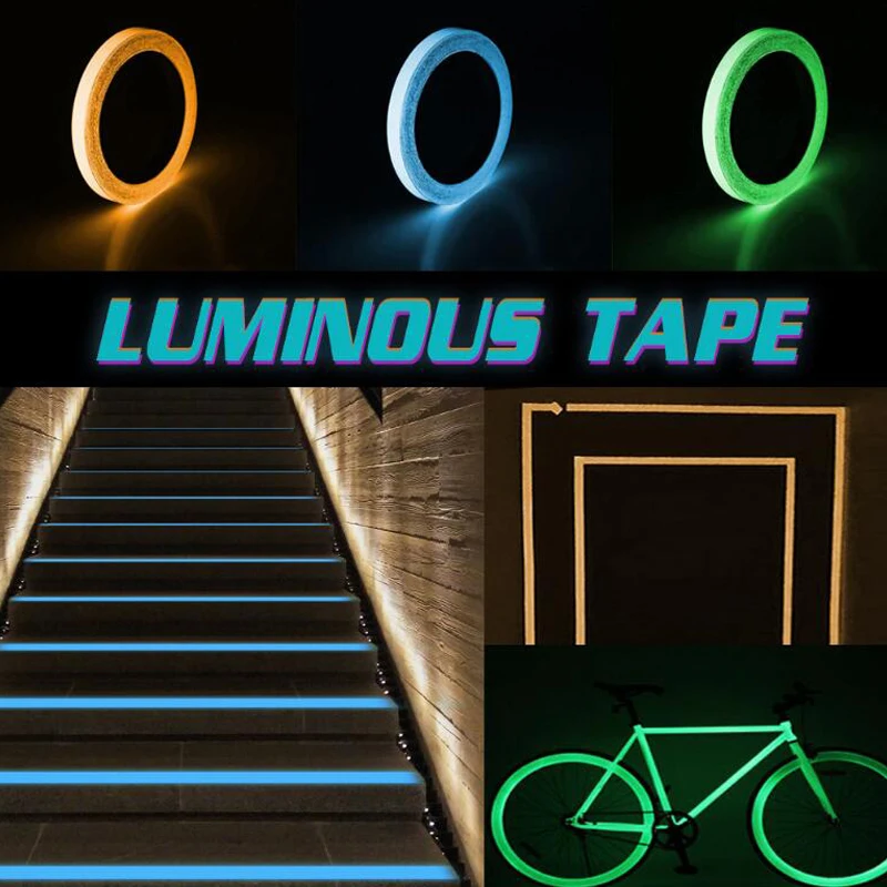 Colorful Glow Tape Self-adhesive Sticker Removable Luminous Tape Fluorescent Glowing Dark Striking Night Warning Luminous Tape