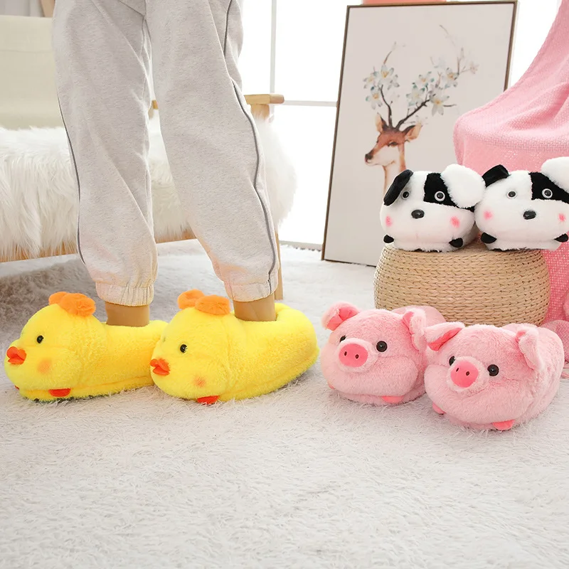 Warm Slippers Cute Indoor Slippers Comfortable Women\'s Flip Flop Non-slip Winter Shoes Floor Flat Cartoon EU36-43 Gifts Yellow