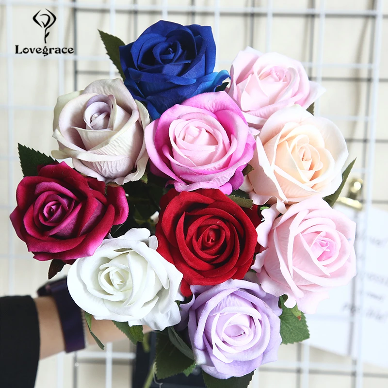 Lovegrace สาขาเดียว Rose ดอกไม้ผ้าไหมประดิษฐ์ Rose DIY Bridesmaid Bouquet ดอกไม้แชมเปญตกแต่งบ้าน