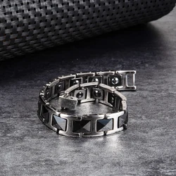 Magnetic Bracelet Benefits Black Ceramic 20cm Hematite Health Energy Bracelet for Men Chain Link Luxury Stainless Steel Bracelet