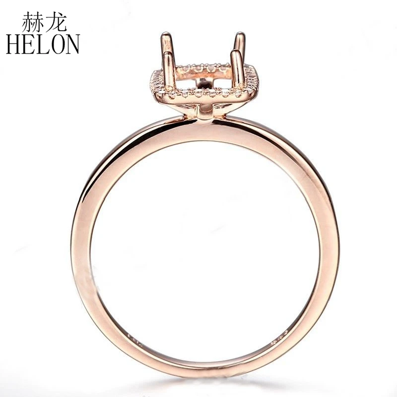 HELON Solid 10K Rose Gold Real Halo Diamonds Fine Jewelry Semi Mount Engagement Ring Setting Fit Cushion Cut 8x6mm to 9x7mm