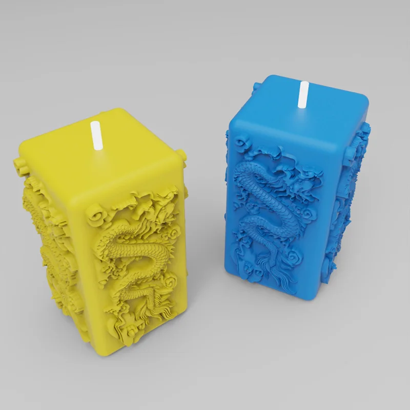 Dragon Embossed Candle Mold Square Columnar Dragon Pattern Aromatherapy Candle Silicone Mold DIY Home Decoration Tools