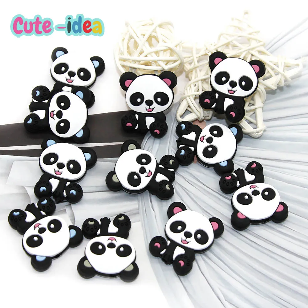 Cute-Idea 10PCs Silicone Mini Panda Beads Teething Chewable Food Grade Pacifier Chain Accessories DIY Teether Baby Product Pearl