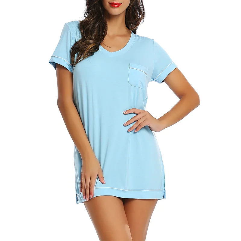 Joyaria Sexy Nightgown Women Night Dress Soft Bamboo V-Neck Sleepwear Short Sleeve Night Shirt Comfy Sleep Dress Sexy Nighties