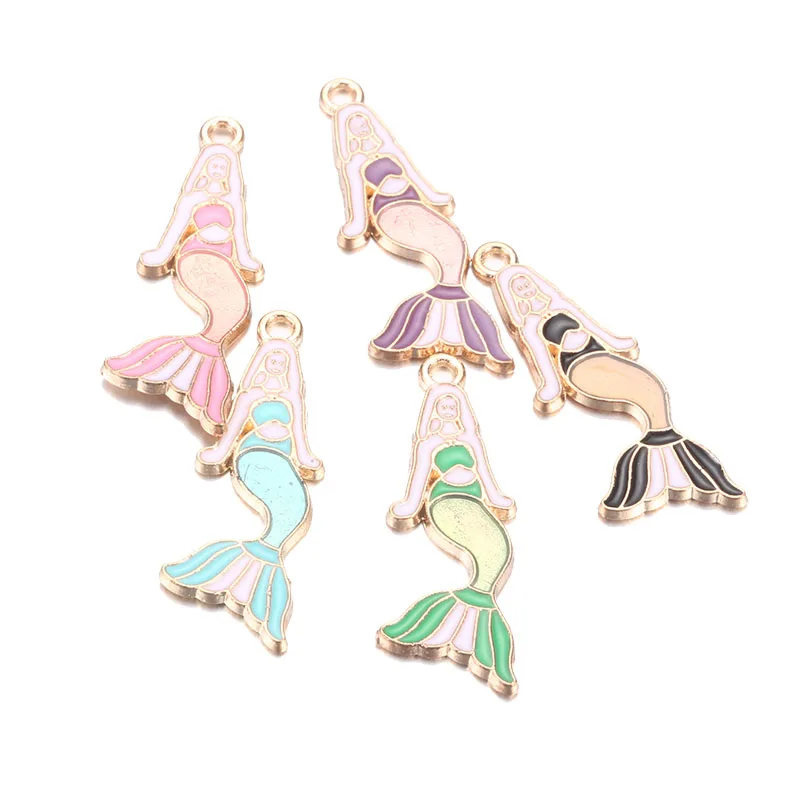 10Pcs/lot Multicolor Mermaid Princess Fish Tail Pendants For Jewelry Making DIY Handmade Tail Enamel Pendant Accessories