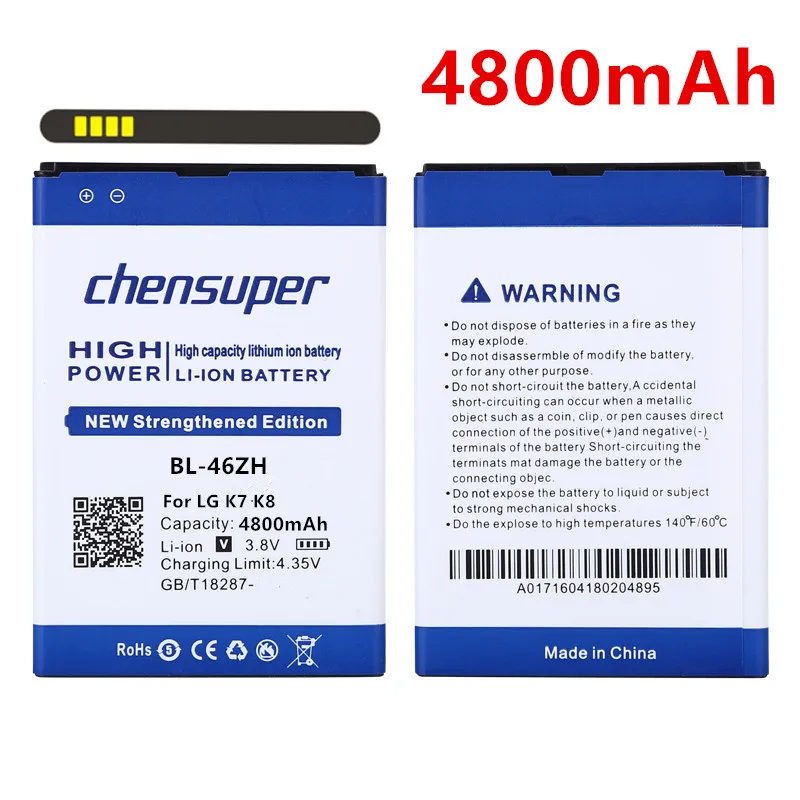 chensuper  4800mAh BL46ZH BL-46ZH Battery for LG K7 MS330 LS675 Tribute 5 K8 K350N Phone battery