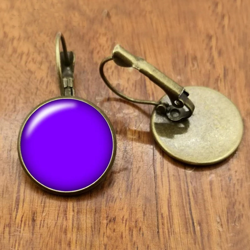 Fashion Beauty Solid Color 16mm Round Photo Glass Convex Earrings