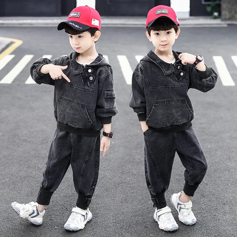 

Autumn Winter Children's Clothing Suits For 3-12y Boys Denim Hooded Coats+Jeans 2Pcs Sets Outfits Cotton Sweatshirt Tracksuits