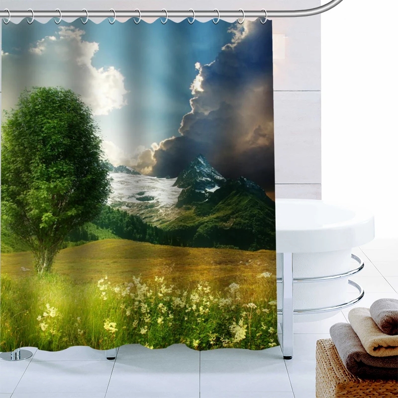 Custom Simple Fresh Scenery Forest Shower Curtain Waterproof Fabric Bath Curtain 180X180cm Polyester Fabric Bathroom Curtain