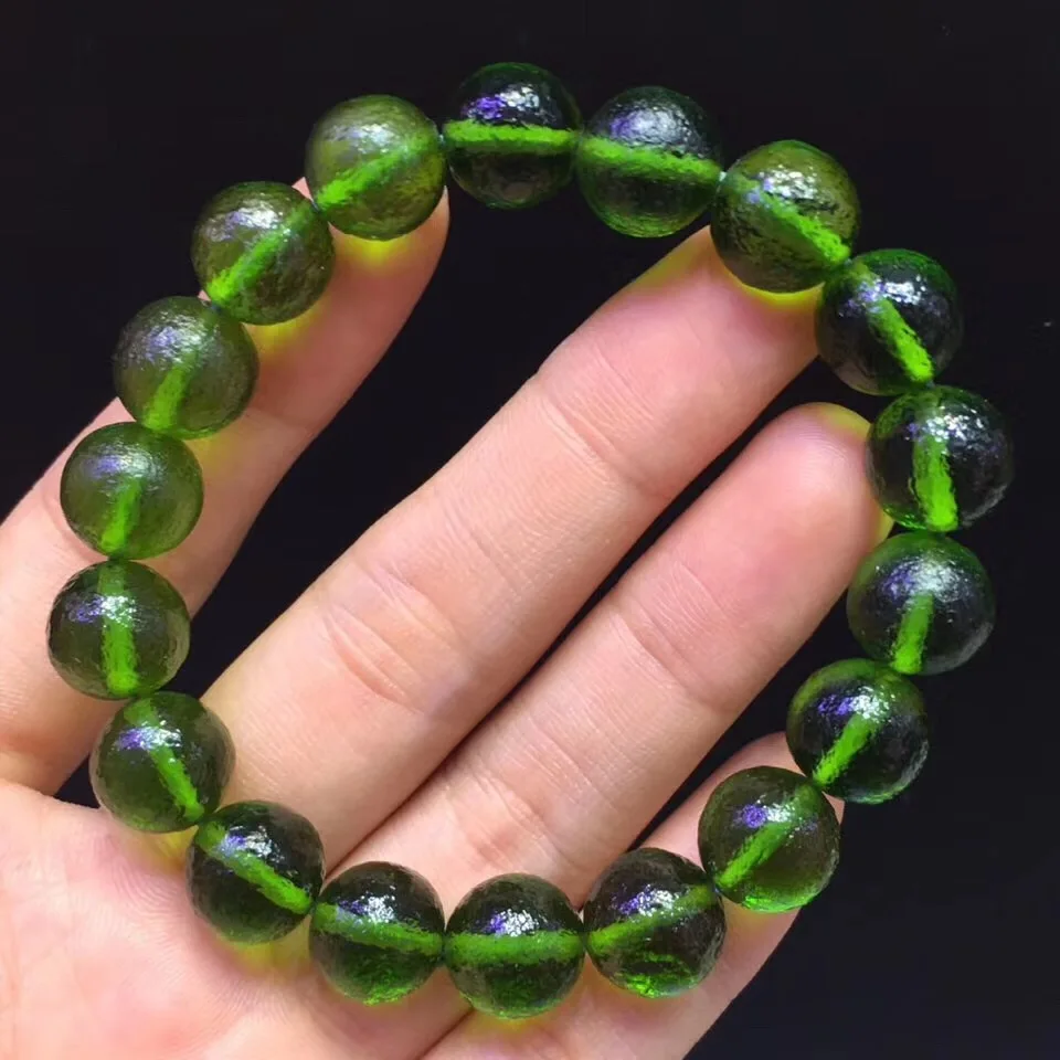 

11mm Top Natural Green Gibeon Meteorite Moldavite Bracelet For Woman Lady Men Lucky Crystal Round Beads Stretch Jewelry AAAAA