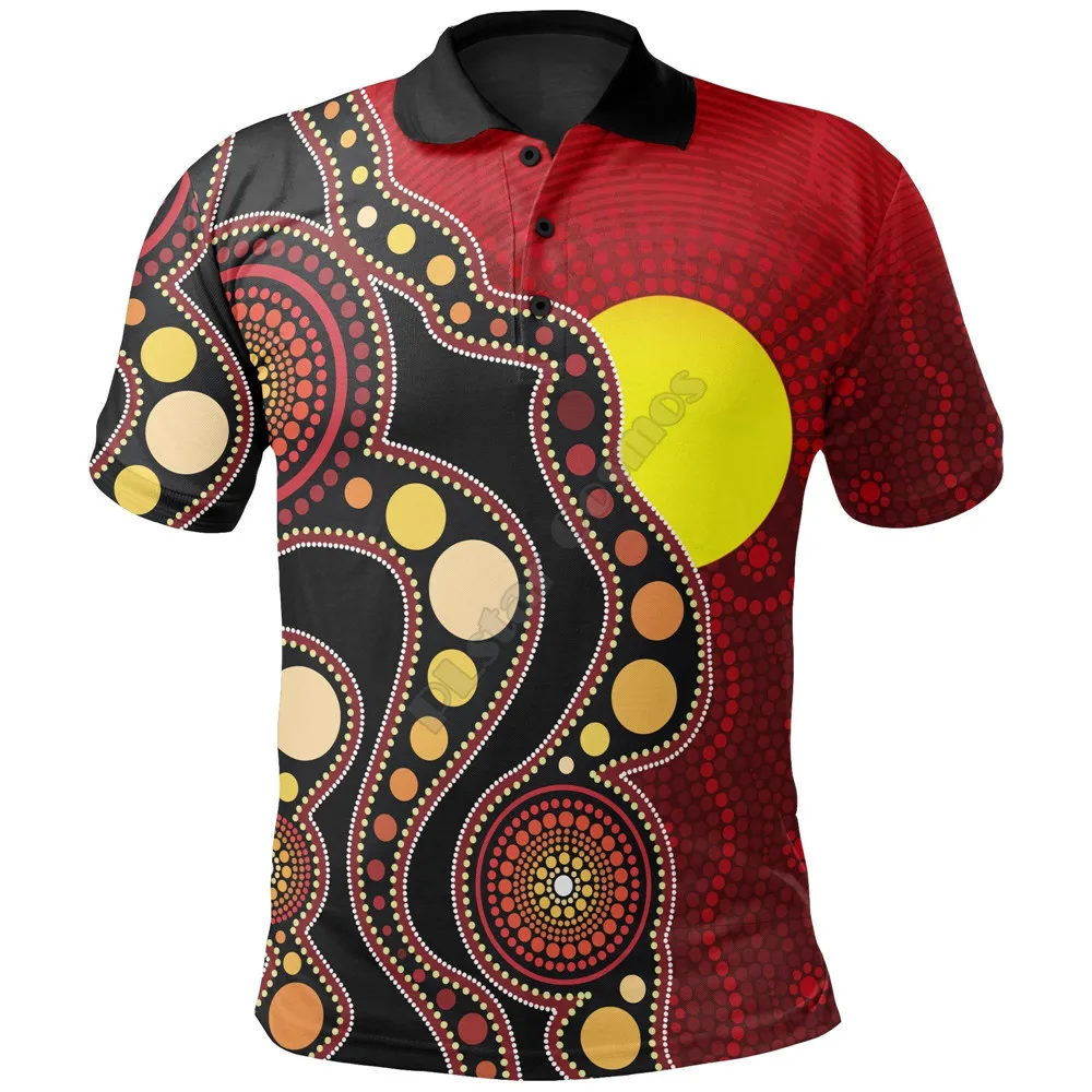 Aboriginal Flag Circle Dot Painting Art 3D Printed Polo Shirt Men Women Short Sleeve Summer T-shirt