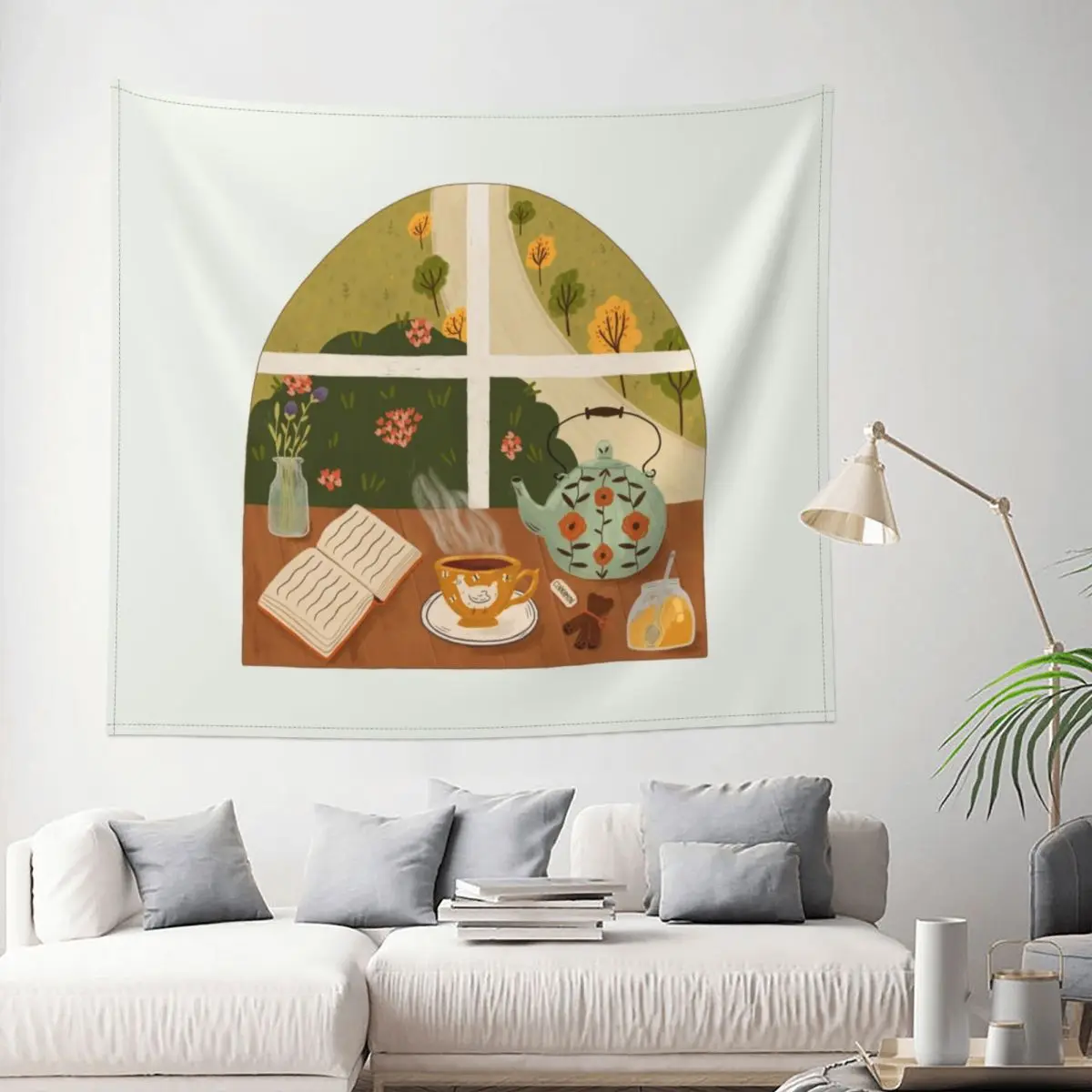 Tea Time By The Window Tapestry Hippie Fabric Wall Hanging Wall Decor Beach Mat Retro Tapestries