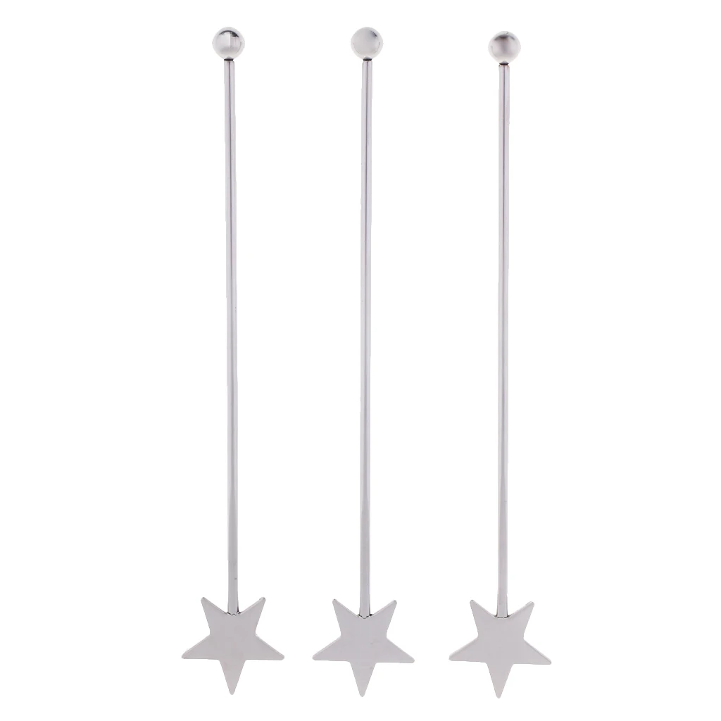 15.5cm Star Stainless Steel Bar Swizzle Stick Cocktail Picks Coffee Stirrers